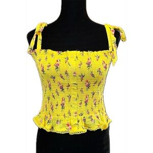 NWT Lost + Wander Floral Yellow Smocked Top